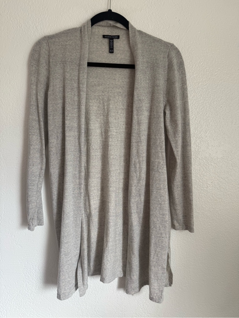 Eileen Fisher Size XS Extra Fine Merino Wool Cardigan Open Front Gray Lightweigh